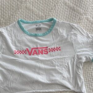 Vans Kids White Tee with Pink Logo and Aqua Trim large (14)